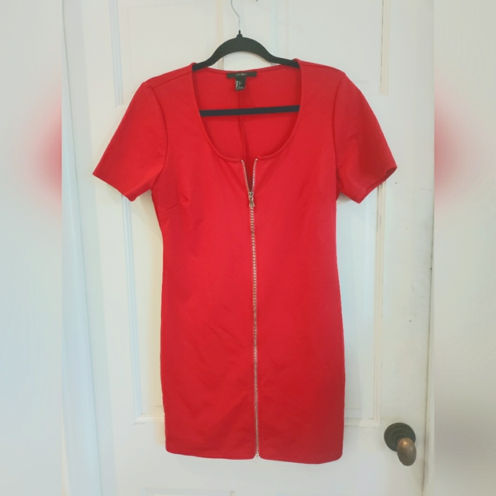 Cherry red zipper down sexy bodycon dress